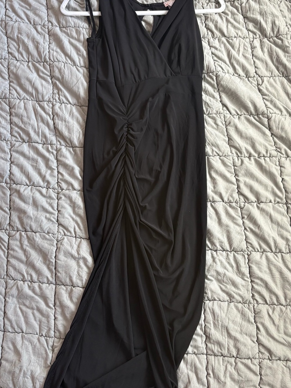 Elegant Black Ruched Maxi Dress with V-Neck